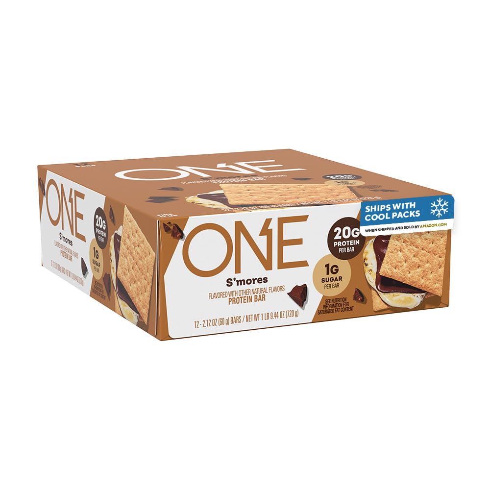 One Protein Bars, Smores, Gluten Free z 20 g białka i 1 g cukru, spiżarnia Staples, 2.12 oz (12 Count), Opakowania May Vary