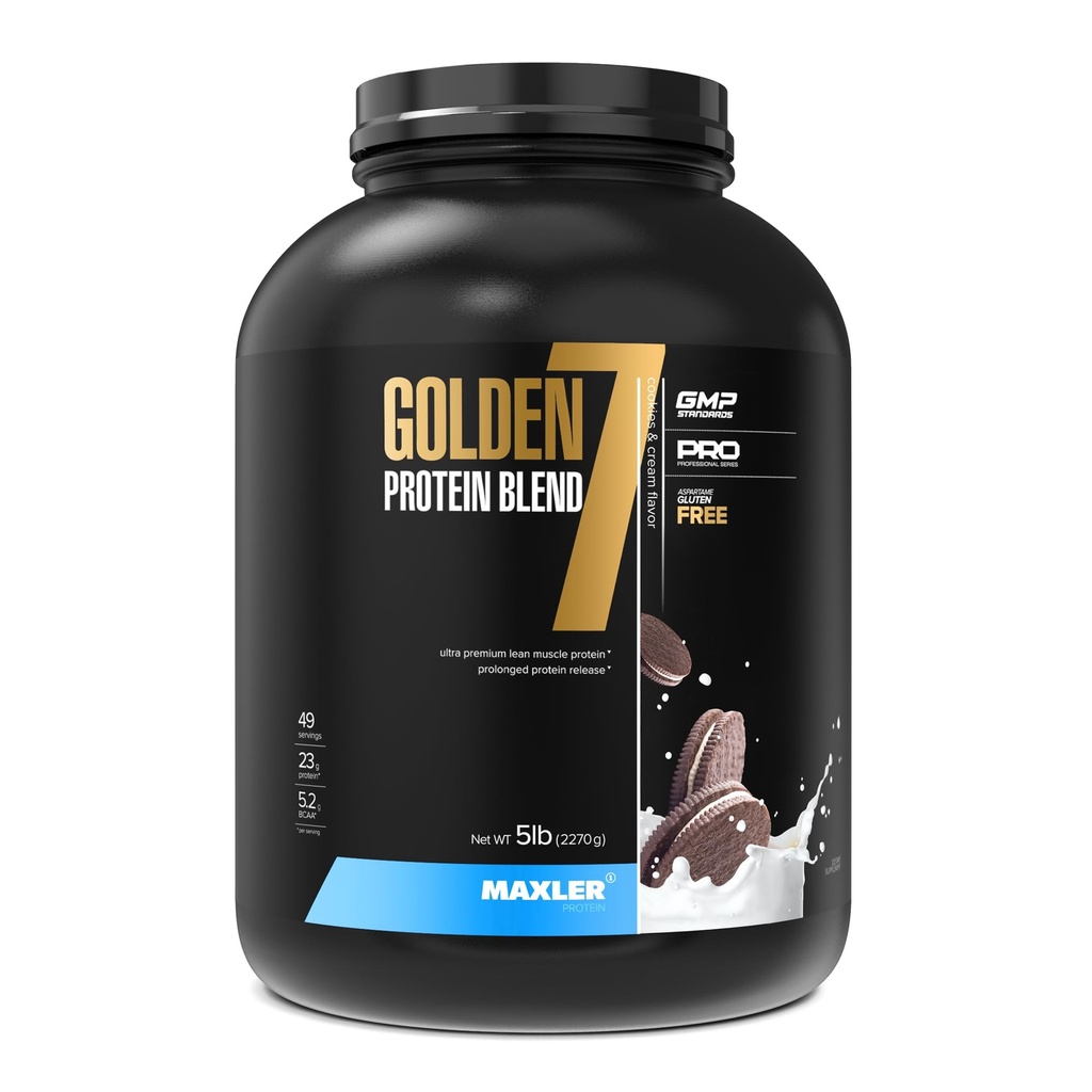 Maxler Golden 7 Mieszanka proteinowa - Proszek proteinowy do brania i odzyskiwania mięśni - Cookies and Cream Protein Powder 5 lb