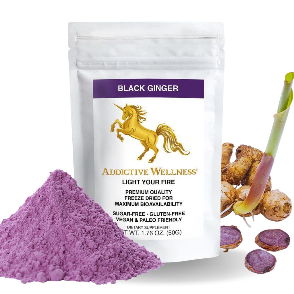 Addictive Wellness Thai Black Ginger for Men, Thai Ginger Supplement to Support Energy Metabolism, Endurance & Performance, Freeze Dried Black Ginger Powder, 50 Grams (1.76 Ounce), Vegan & Paleo