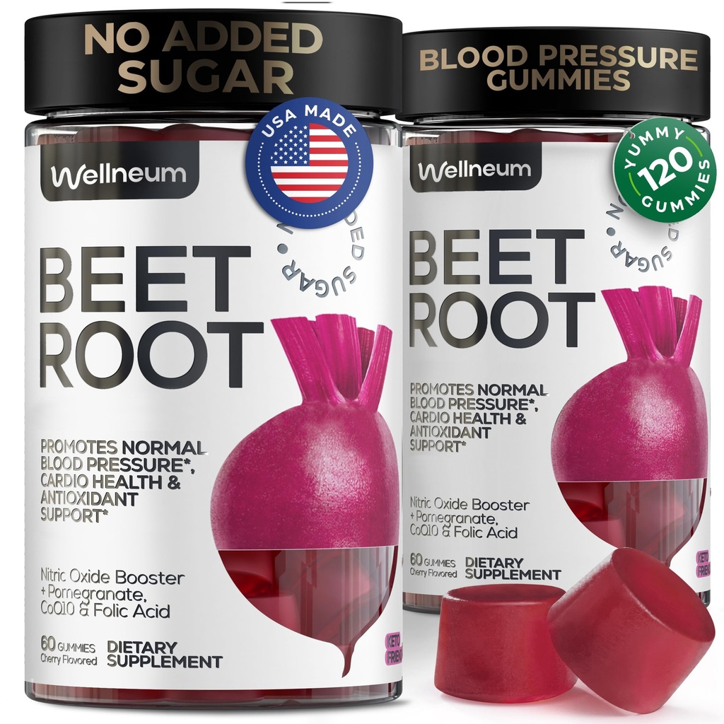 Beets for High Blood Pressure 120 Pcs (2 Pack) - Beet Root Chews with Granate Juice Powder - Gumiaki tlenku azotu dla energii, Cardio Health - suplement dla mężczyzn i kobiet - Sugar Free
