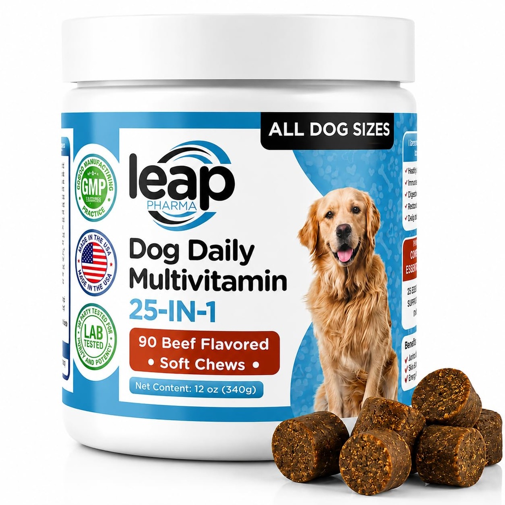Multivitamin & Supplements for Dogs - Olej krylowy, Omega 3,6,9, pre- i probiotyki, Witaminy zasadnicze, dla Hip & Joints, Skóra & Coat, Żywność, Wsparcie odporności (90 Chews)