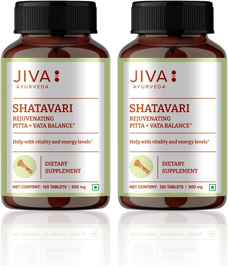 JIVA Shatavari Tablets 500mg XI124; Suplement Ayurvedic dla mężczyzn i kobiet - 120 tabletek (opakowanie po 2)