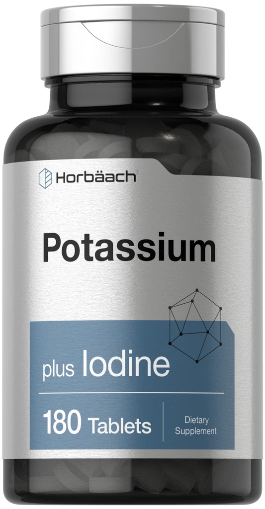 Horbäach Supplement Potasu Chlorowodór 124; Plus jod 124; 180 Tabletki wegetariańskie 124; Non-GMO i gluten Free