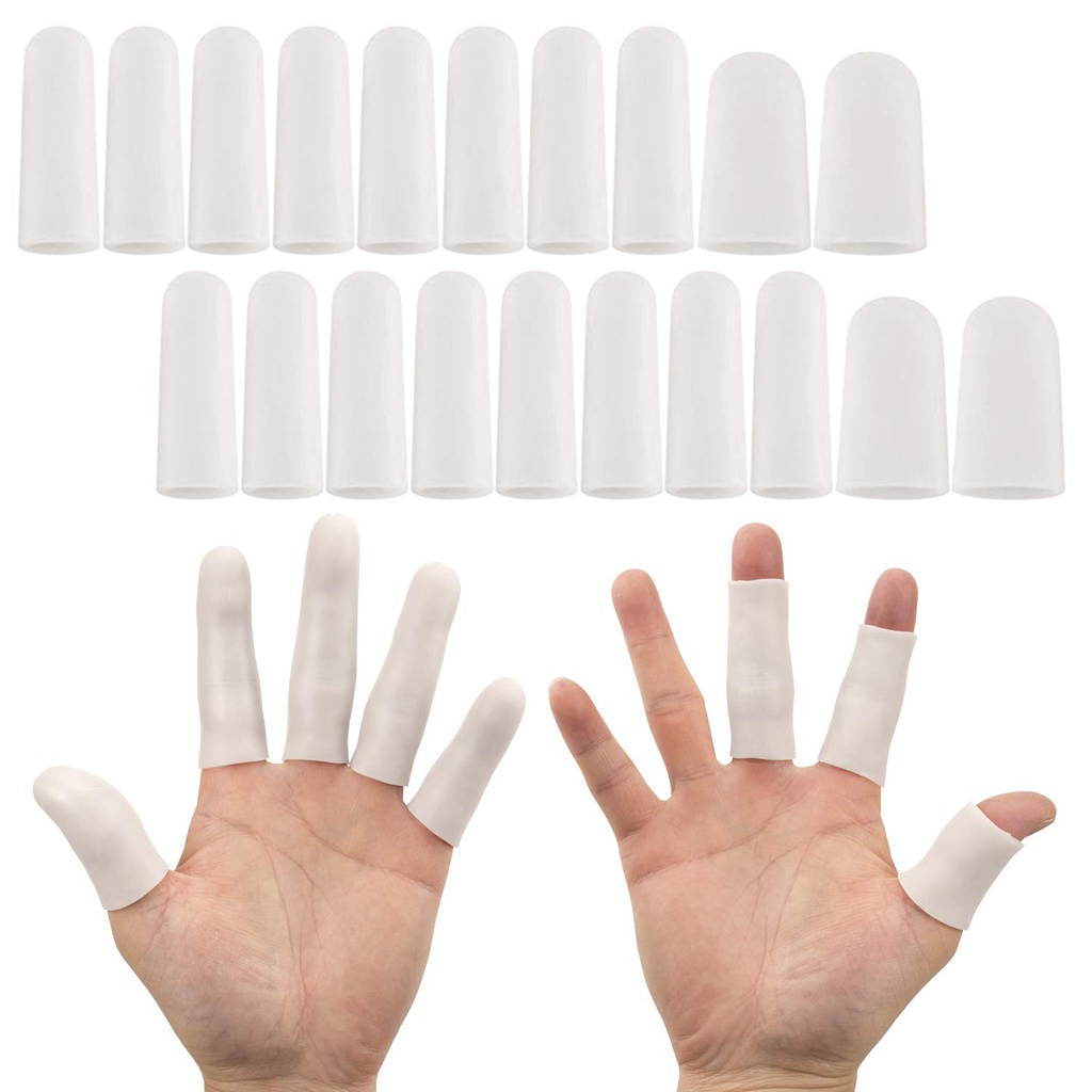 ANCIRS Gel Finger Support Protector Rękawice, Gel Finger Kołnierze / Pokrywy - różne rozmiary Silikon Palce do łamania rąk, Eczema Skóra (20szt Biały)