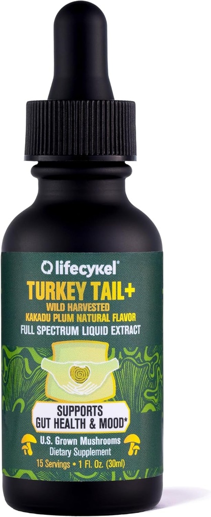 Life Cykel - Turcja Wyciąg z mushroom Mushroom Liquid z Kakadu Plum - Immune Support & Digestive Health Prebiotic Supplement - Vegan, Non-GMO i Gluten Free - 1 Fl Oz