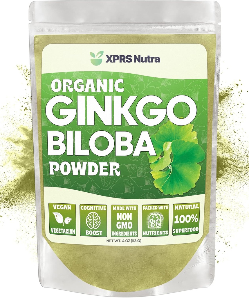 XPRS Nutra Organic Ginkgo Biloba Proszek - Gingko Biloba Suplementy do Cognition - Vegan Friendly Ginkoba Biloba Organic - Immunitet Wzmacnianie Ginkgo Biloba Proszek (4 oz)