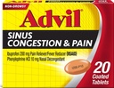 Advil Zatory zatokowe i ból, Medycyna reliefowa zatok, Reliever bólu i Fever Reducer z Ibuprofen i Fenylephrine HCl - 20 Tabletki powlekane