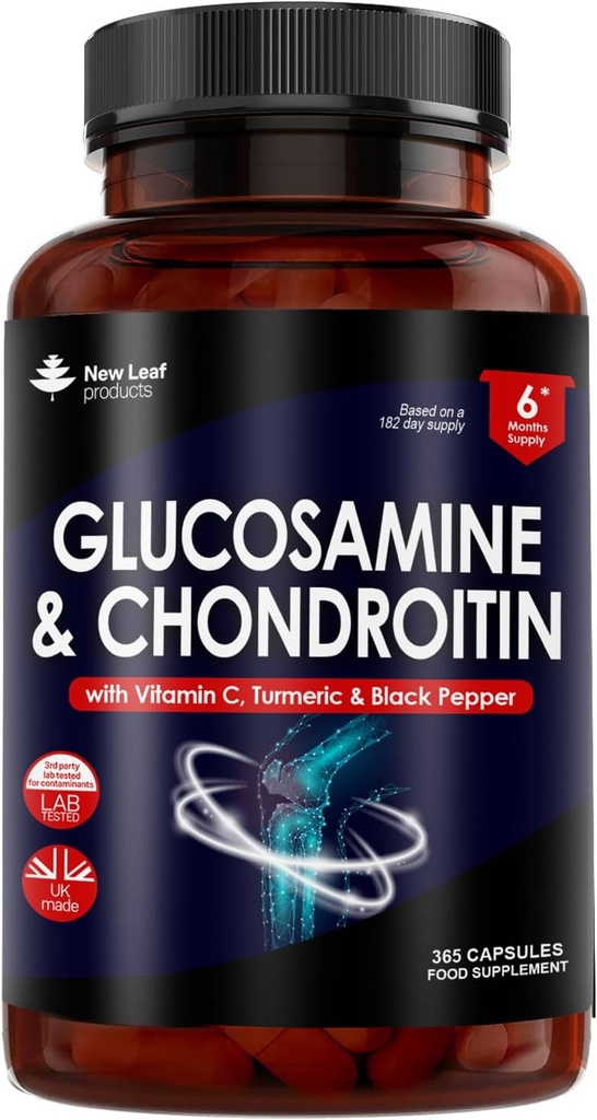 Glukozamina i Chondroitin Wysoka wytrzymałość - z MSM (365 Tablets) Dodatkowa Absorbcja Wzbogacona witaminą C, glukozamina Sulfat Chondroitin Sulfat Bezglutenowy, GMP, 365 Tabletki Suplement diety