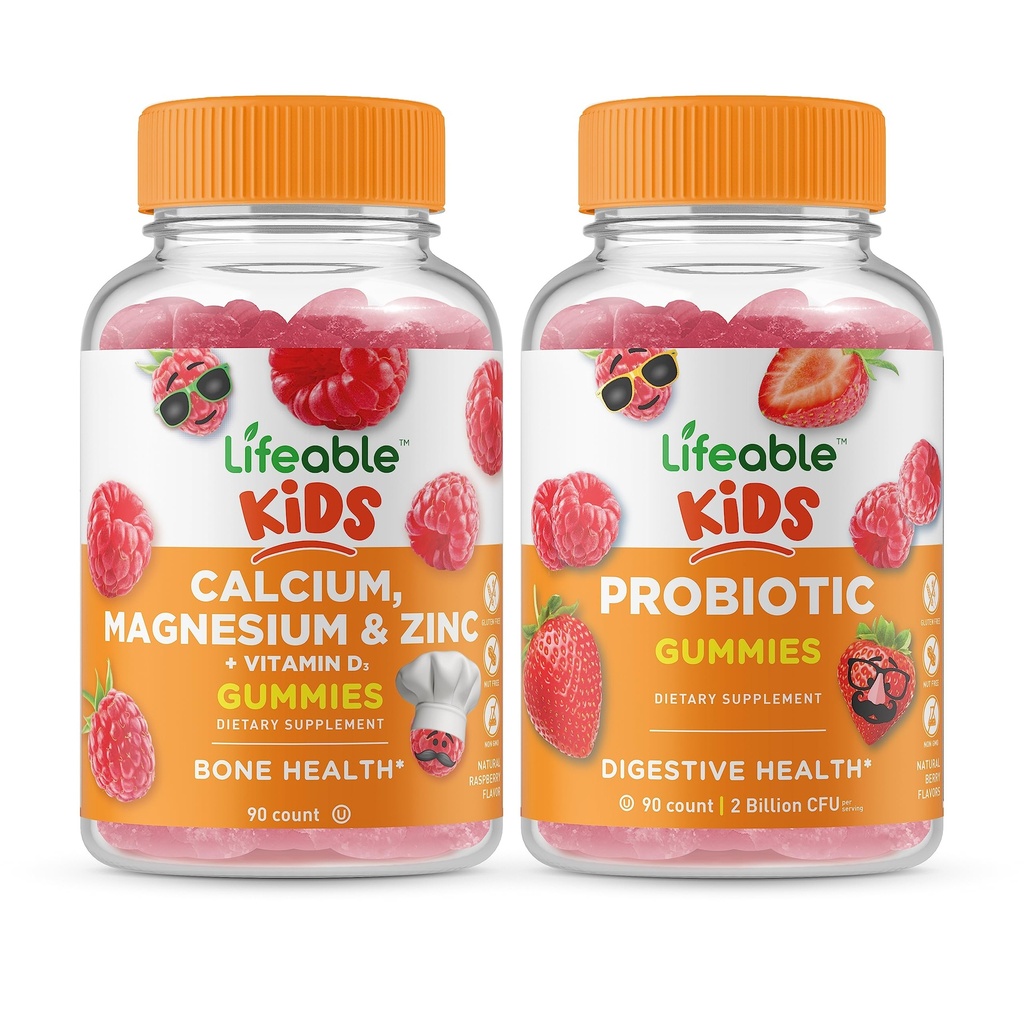 Żywe dzieci z magnezem wapniowym i cynkiem + Probiotyczne 2 Miliony dzieci CFU, Gummies Bundle - Great Desting, Suplement witaminy, Gluten Free, GMO Free, Gummy do żucia