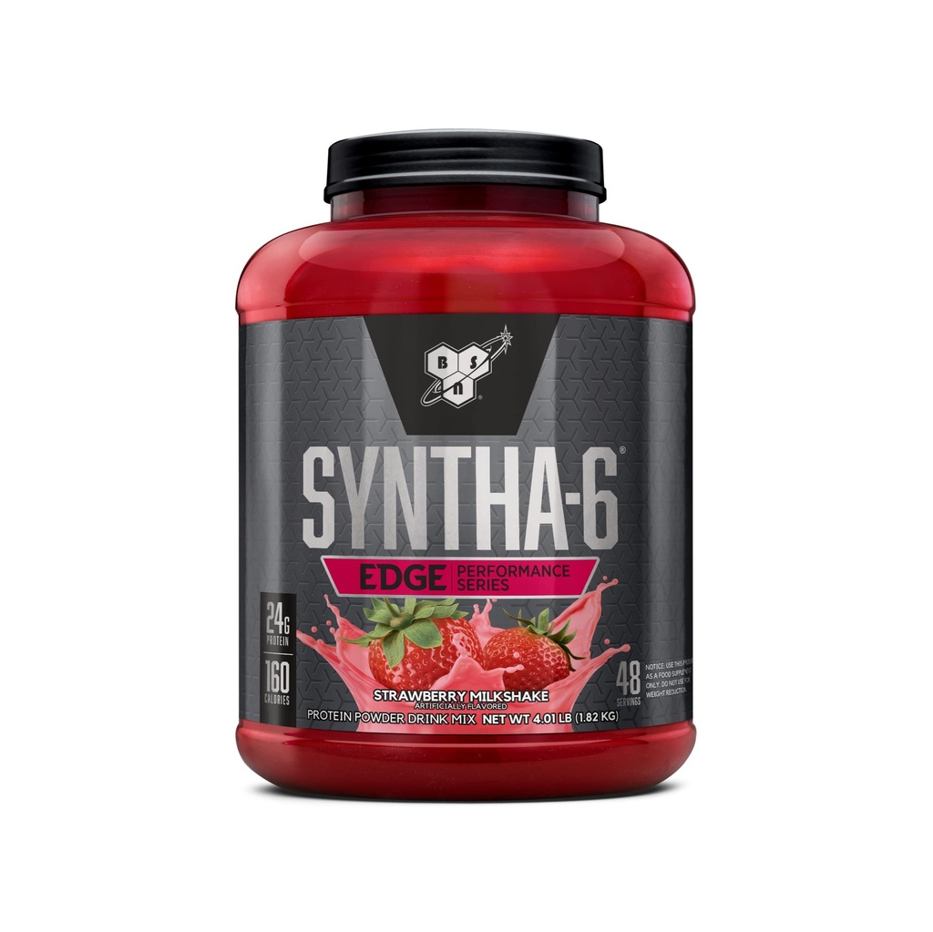 BSN SYNTHA- 6 EDGE proszek do protein, z hydrolizowaną serwatką, mikrokazeina, izolat białka mleka, niski cukier, 24 g białka, truskawkowy koktajl mleczny, 48 Służenie
