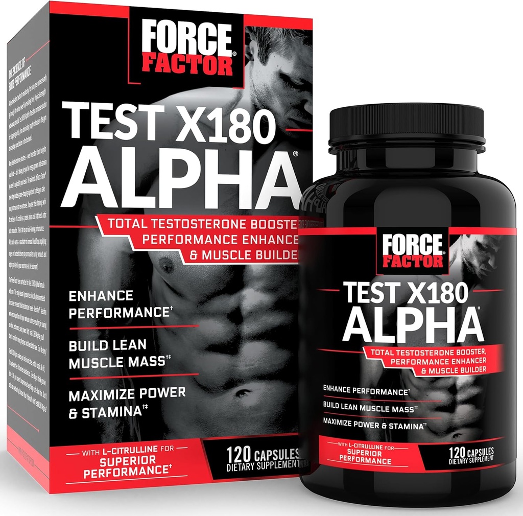 Test czynnika siły X180 Alpha Testosteron Booster dla mężczyzn, Suplement testosteronu z opatentowanym kozieradka & L- Citrulina do promowania Lean mięśni, Siła, Energia, Moc & Wydajność, 120 Kapsułki