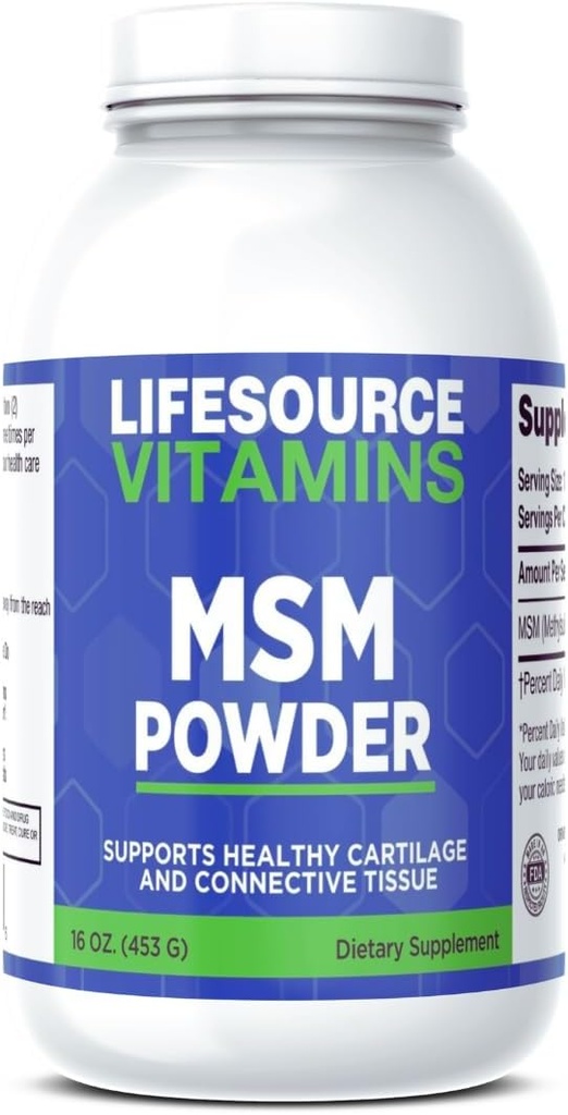 LifeSource Vitamins MSM Proszek - 16 oz - Czysty i czysty - 226 Służenia - 2000 mg na Podawanie