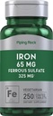 Piping Rock żelaza siarczan żelaza 65 mg 124; 250 tabletek 124; suplement żelaza 124; Formuła wysokiej mocy 124; Wegetarian, Non-GMO, Gluten Free