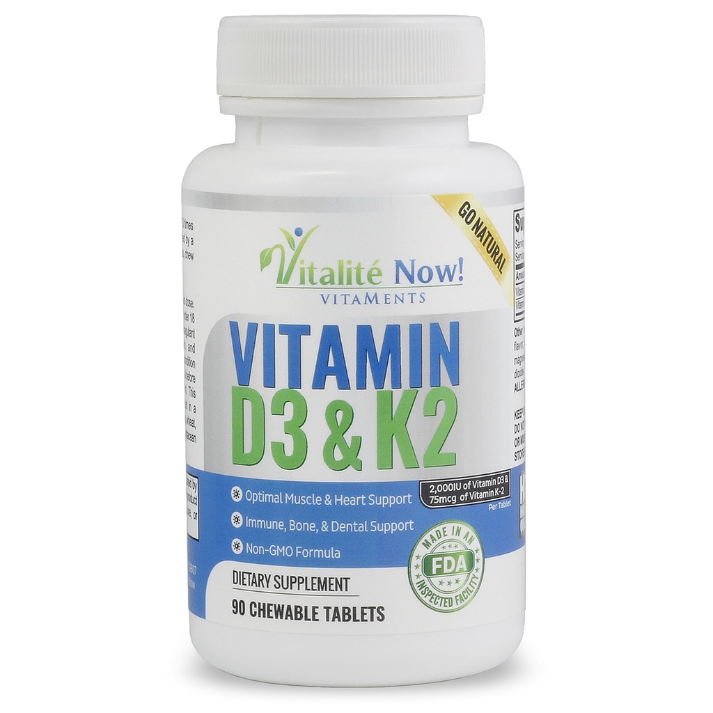 Najlepsza witamina D3 2000 j. m. + K2 - Zoptymalizowane wchłanianie w najlepszej formie MK7 dla zdrowia płuc, silne kości i zdrowe serce - Wszystkie naturalne - Cherry Flavor - 90 Tabletki do żucia - 3 Miesiące Dostawy!