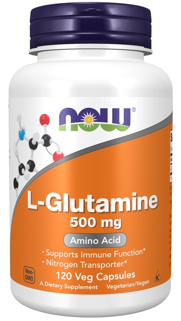 Teraz żywności Suplementy, L-glutamina 500 mg, Transporter azotu *, Amino kwas, 120 kapsułki Veg