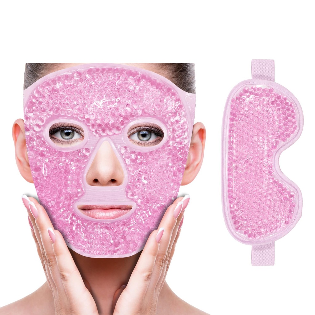 ZNÖCUETÖD Face Eye Mask Ice Pack do zmniejszenia nadmiar, worki pod oczami, Puffy Dark Circles, Migrena, Hot / Cold Pack z miękkim pleśnią Backing (Pink - (1 * Maska oczu + 1 * Maska twarzy))