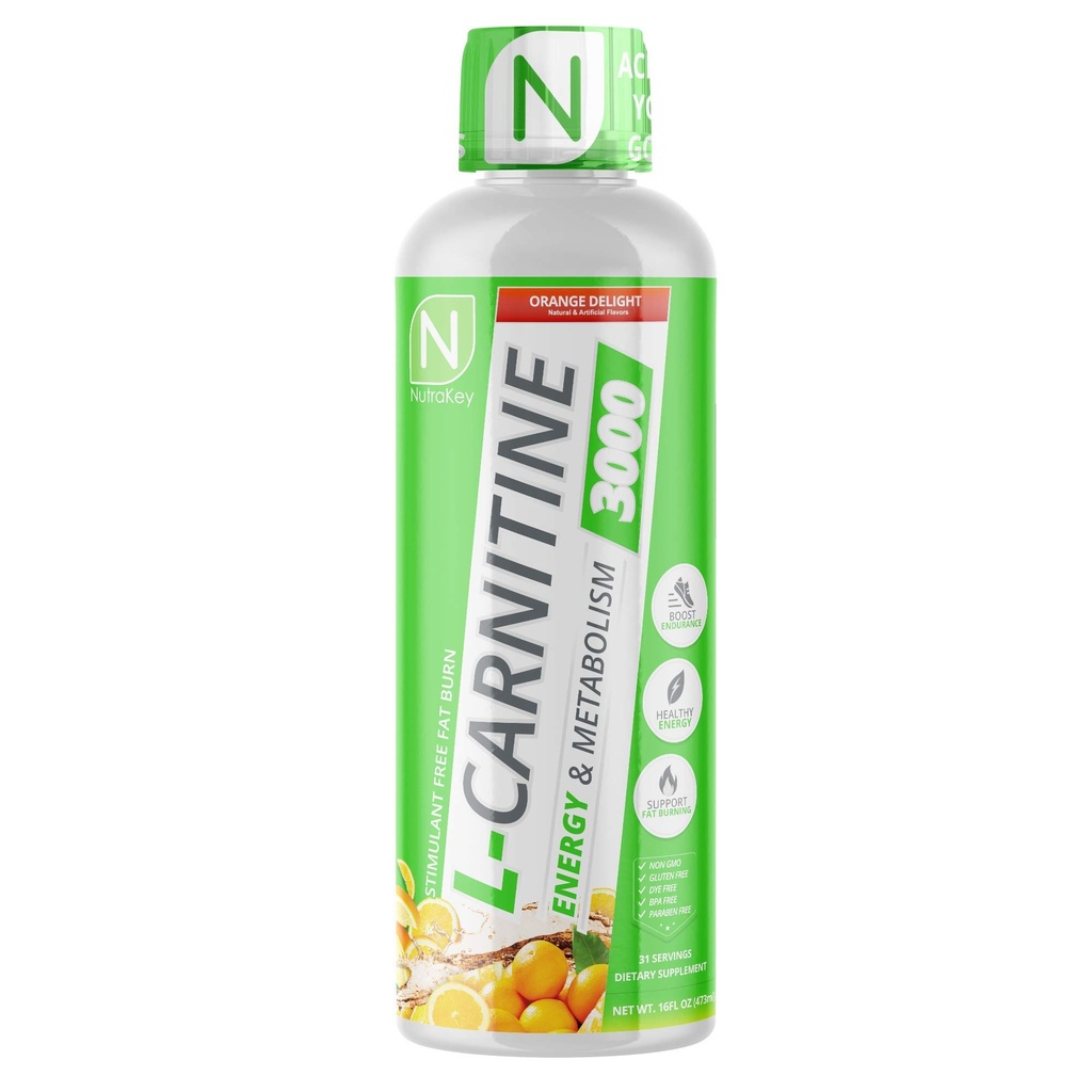 NutraKey L- Carnitine 3000mg, bez cukru, Gluten Free, Turn Into Fuel, (Orange Delight) 31 Służenia