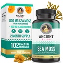 Ancient Bliss Organic Irish Sea Moss Pills - Dr Sebi Wildcrafted Seamoss Kapsułki 124; Tyroid, Zdrowa skóra i Gut Wsparcie 124; 120 Kapsułki
