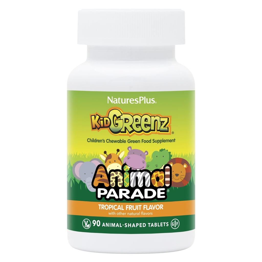 Natury Plus Animal Parade KidGreenz - 90 Animal Shaped Chewable Tablets, Pack of 3 - zawiera Superfood Mieszanka - Wegetarianin, Gluten Free - 270 Razem Sługi