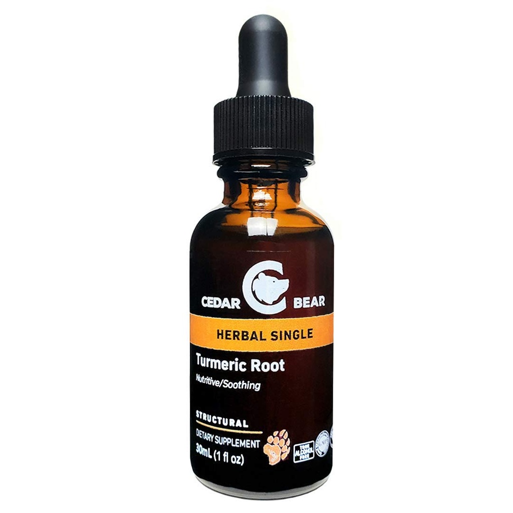 Cedar Bear Turmeric Root (Curcuma Longa) Płynny suplement ziołowy, który wspomaga zdrową aktywność komórkową i pobudza immunologiczną 1 Fl Oz
