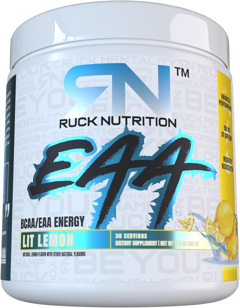 RUCK NUTRITION EAA AIR124; Nawodnienie, Energia i Suplement do Odzyskiwania124; Full Spectrum Essential Amino Acids + BCAA (30 Służenie, Lit Lemon)
