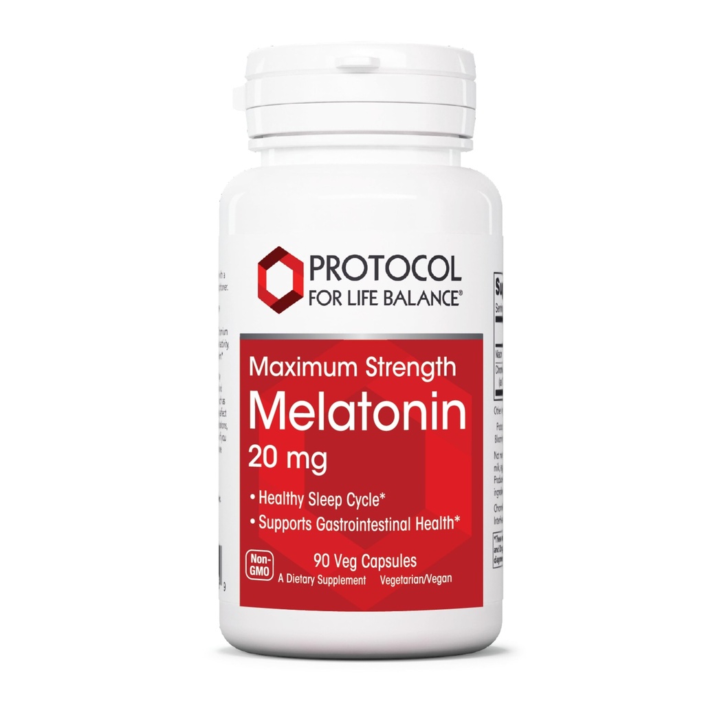 PROTOCOL FOR LIFE BALANCE Melatonin Maximum Strength - 20 mg Melatonin - Sleeping Support for Adults - Daily Immune Support - Pineal Gland Aid - Vegan & Non-GMO - 90 Veg Capsules
