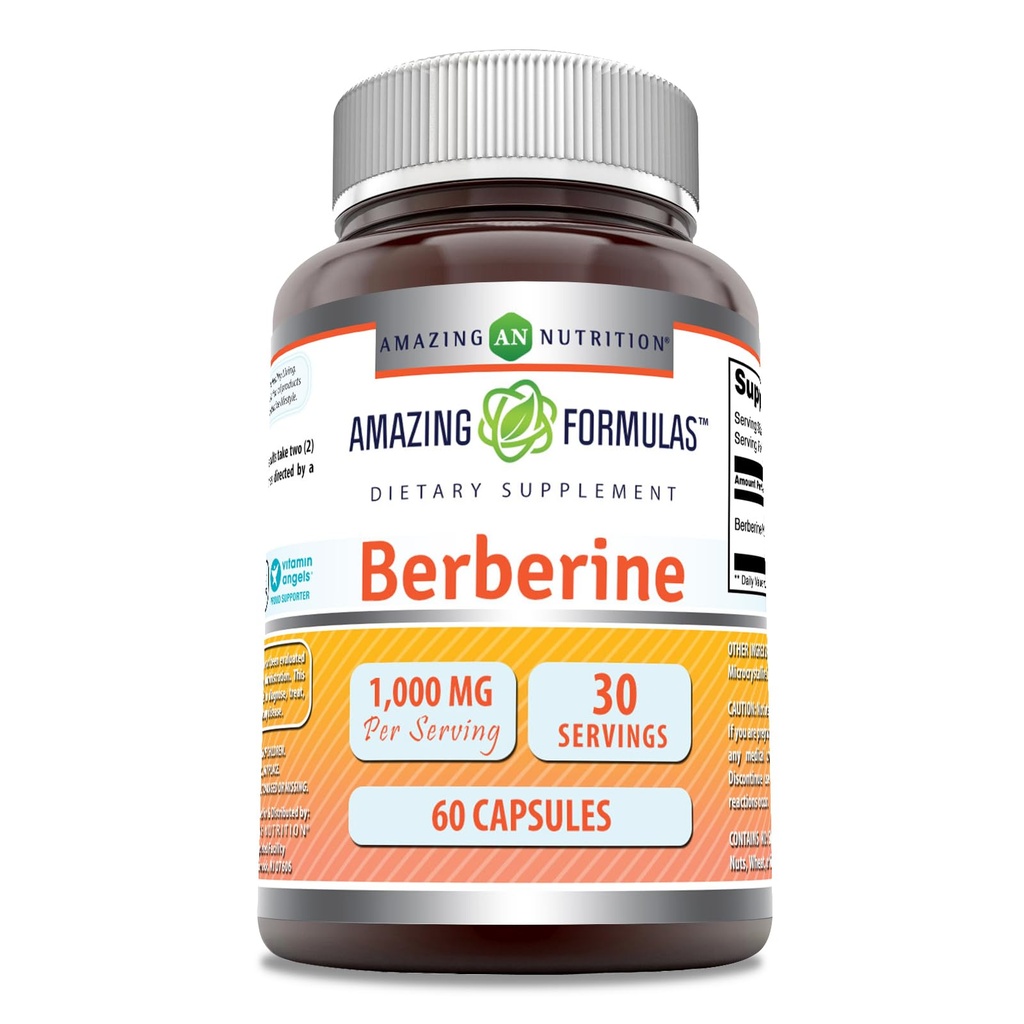 Amazing Formulas Berberine 1000mg Per Serving 60 Suplement kapsułki DEV124; Non GMO EVAR124; Gluten Free EVAR124; Made in USA