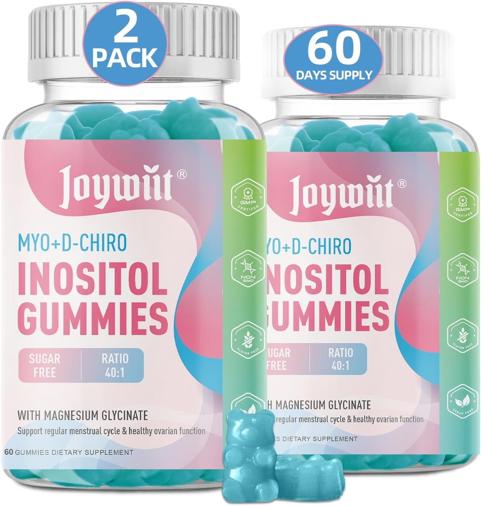 Sugar Free Inositol Gummies, Inositol Chewable Supplement for Women, 40: 1 Ratio Myo- Inositol & D- Chiro Inositol with Magnezu Glycinate, Wsparcie płodności dla regularnego cyklu i równowagi hormony, 120CT