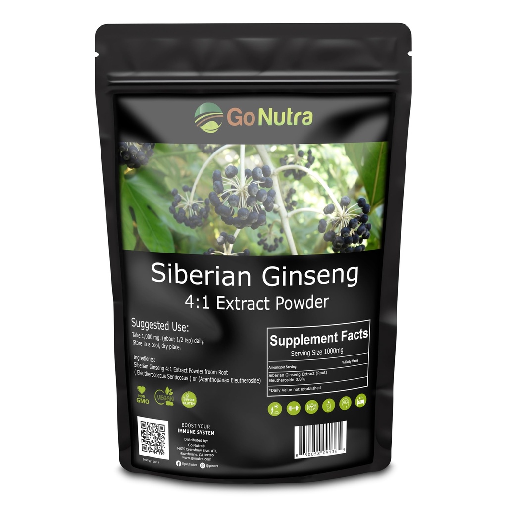 Go Nutra Siberian Ginseng - Eleuthero Root Powder Building 124; 4: 1 Extract 4X Times Stronger Bilans 124; Supports Energy & Stamina Bilans 124; Natural & Adaptogenic Bilans 124; Eleutherococcus Senticosus 124; Non-GMO Bilans 124; 1lb (16 Unce)