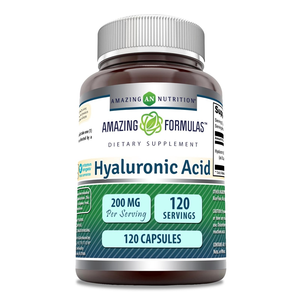 Amazing Supplement Hyaluronic Acid Supplement Equipment 124; 200 Mg Per Serving Equipment 124; 120 Capsules Equipment 124; Non-GMO Equipment 124; Gluten Free Equipment 124; Made in USA