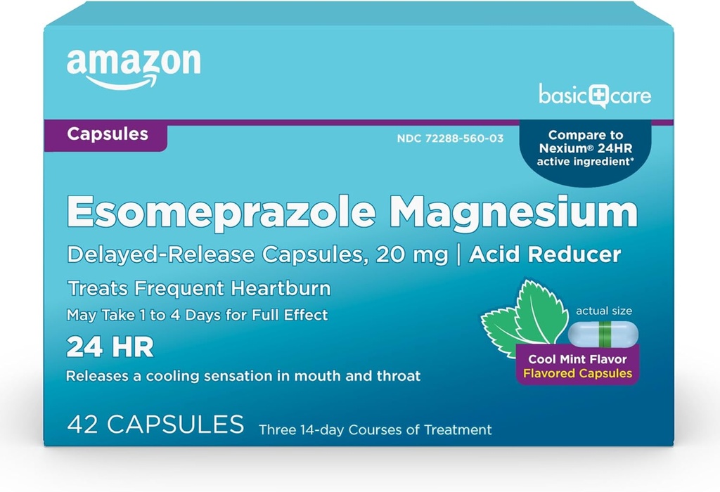 Leczenie podstawowe Esomeprazol Magnezu Delayed- Release kapsułki 20 mg, Acid Reducer, Cool Mint, 42 Count (3 opakowania po 14)