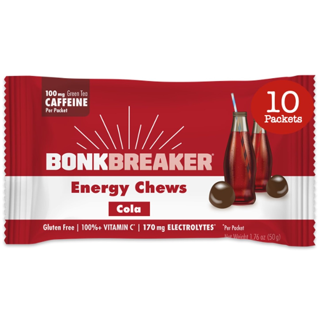 Bonk Breaker Energy Chews, Darmowy, Bezglutenowe składniki do dostarczania szybkiej energii i ostrości, 1 Pudełko po 10 Pakiety, Cola