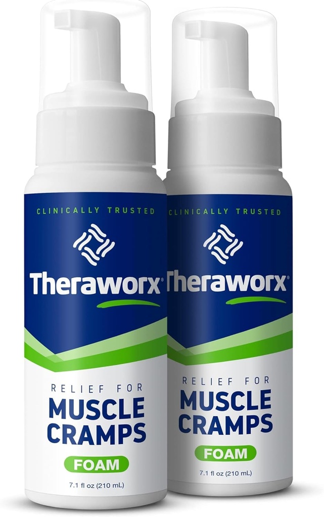 Theraworx Relief for Muscle Cramps Foam-Acting Skurcz mięśni, Ból nóg z siarczanem magnezu - 7.1 oz - 2 Hrabia
