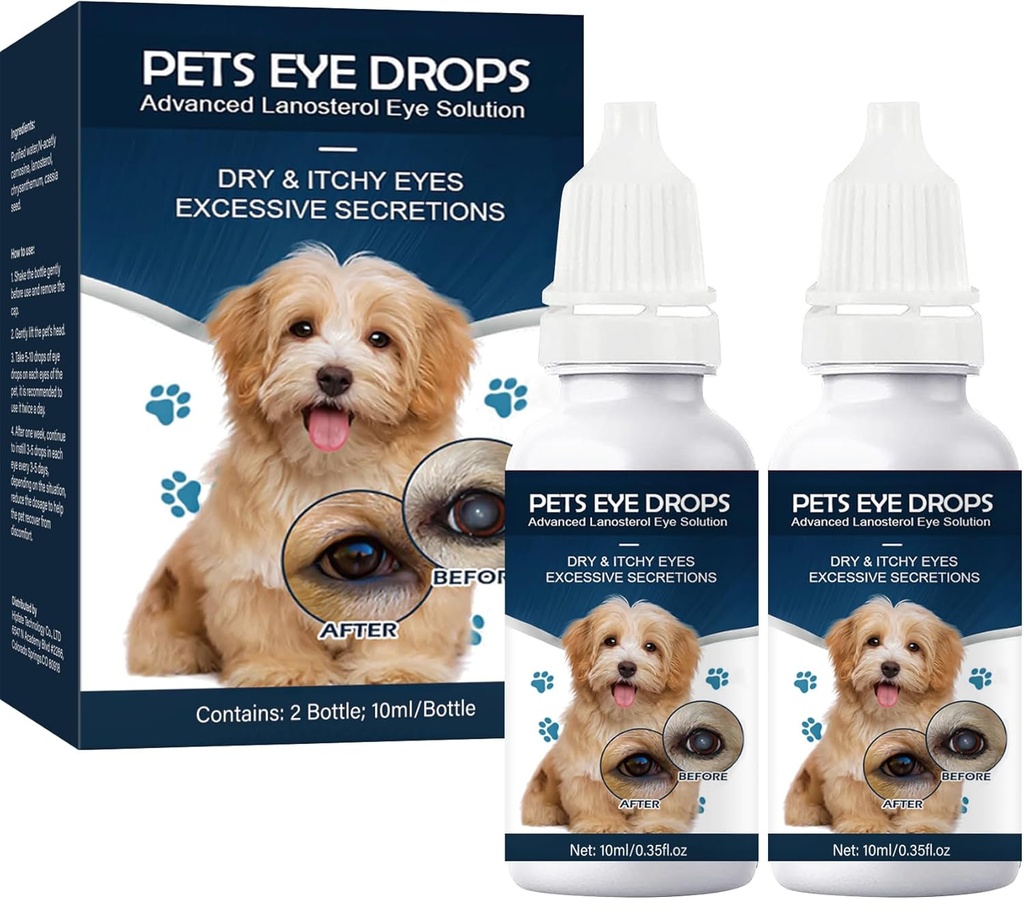 Zaćma krople dla psów, Dog Eye Drops, Poprawa Wizji Klarowności, Poprawa Wizja oka i Zaćma (2 x 10 ml)