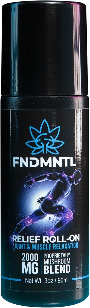FNDMNTL Relief Roll- On z 2000mg Funkcjonalny Mieszanka Mushroom dla Joint & Muscle Relaxation, Brak Mess Wnioskodawca, 3oz