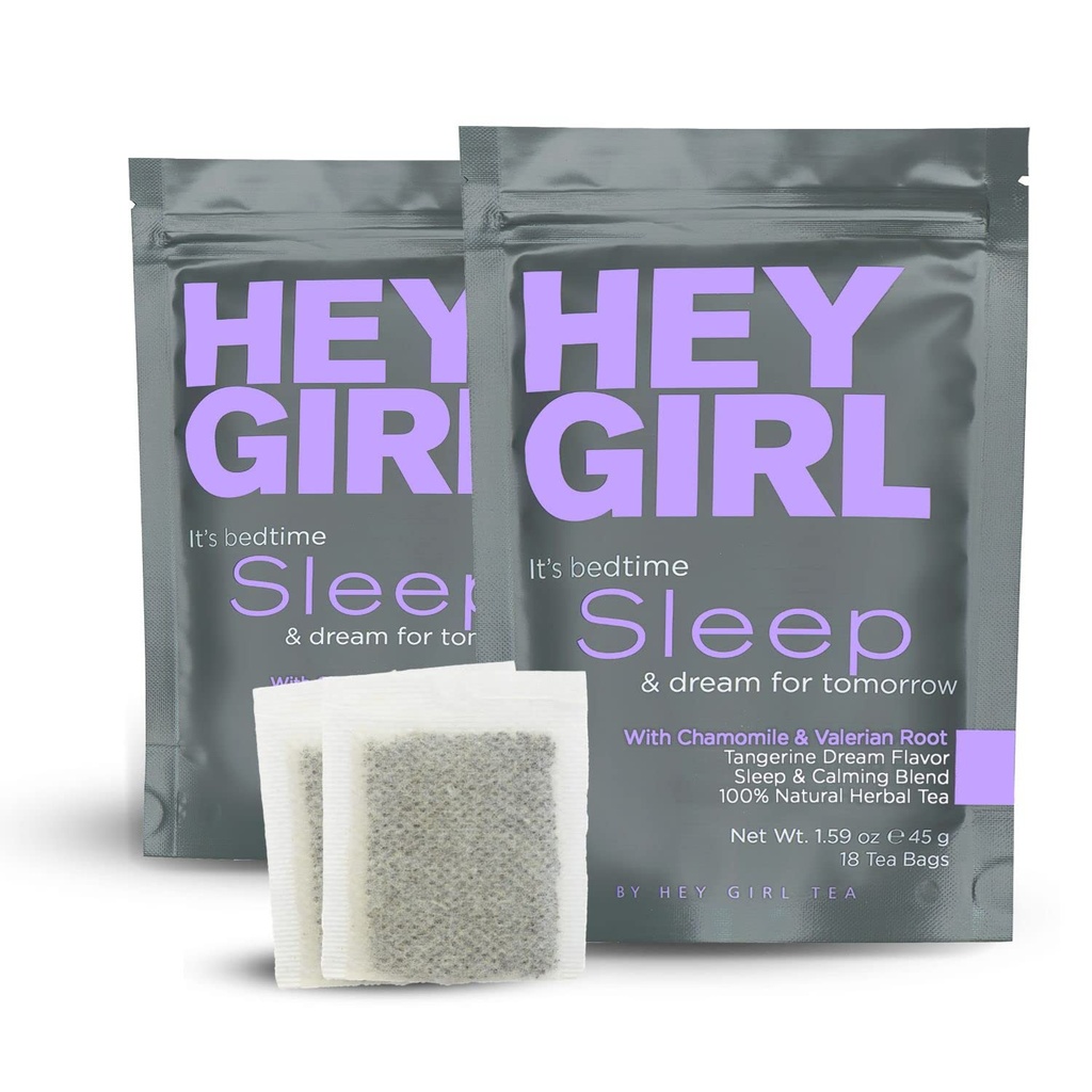 Hey Girl Sleep Tea - Naturalne Herbal Herbal Herbatka w czasie snu zioła z rumianku, Kwiat namiętności, Walerian Korzeń, Balsam cytrynowy - Uspokojenie, Relaksujący Dorośli Śpiąca Noc Herbata - Relaks prezenty dla kobiet 2-pack
