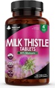 Nowe produkty Liść Mleko Thistle 1000mg Tabletki (4 Miesiące Dostawy) Wysoka wytrzymałość 2000mg 80% Silimarin, Wegańskie tabletki, GMO- Free, Gluten- Free 120 Tabletki