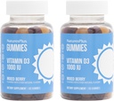 NaturesPlus Gummies Witamina D3 1000 IU, Mieszane Wiśnie - 60 Gummies, Opakowanie 2 - Promotes Bone Health & Immune Function - Wegan, Gluten Free, Non-GMO - 120 Łączne służby