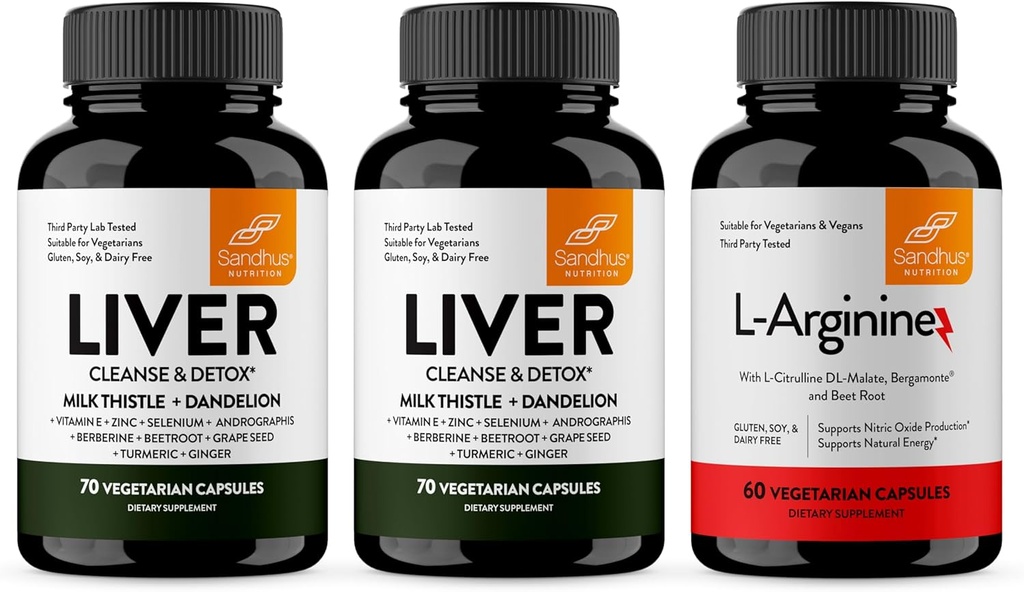 Sandhu 's Wątroba Renew Cleanse & L- Arginina z tlenku azotu Prekursor Kapsułki 124; Wspiera immunologiczne, Digestive Health, Energia i zdrowe cyrkulacja