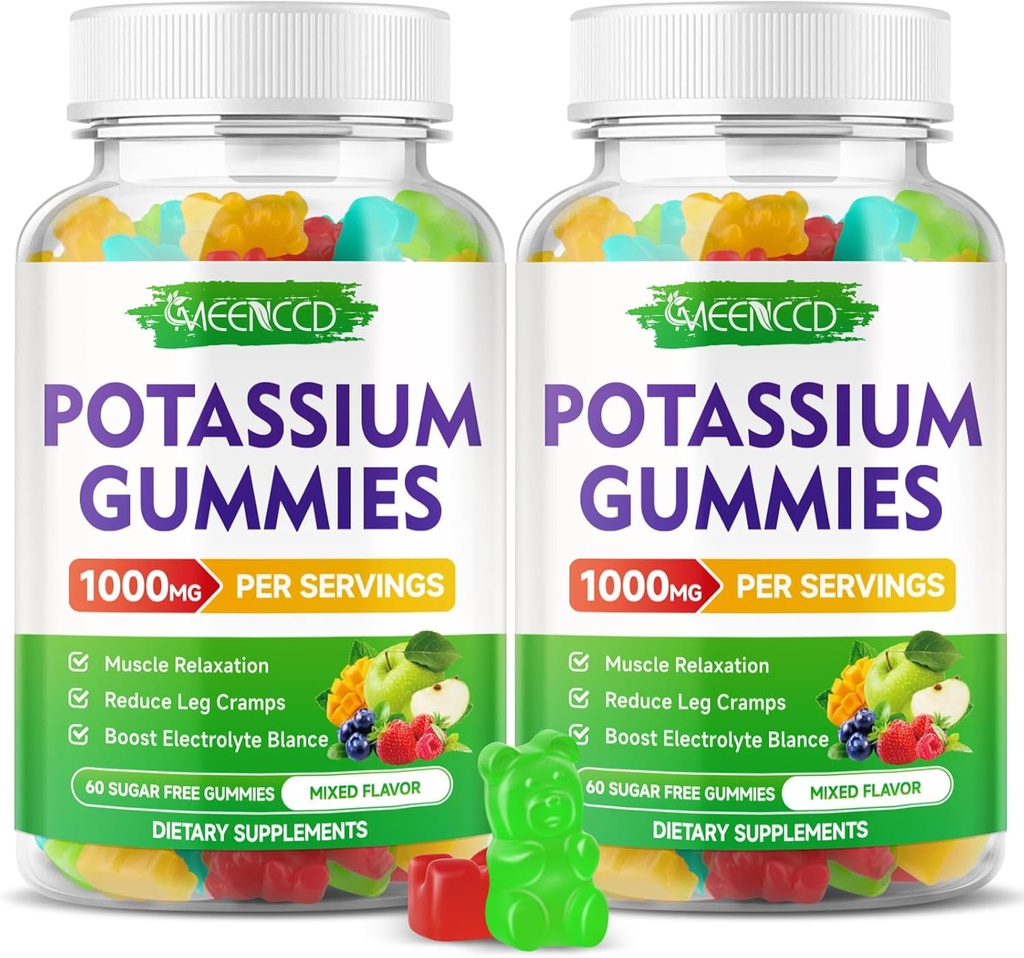Cytrynian potasu Gummies 1000mg, Gummies suplement potasu o dużej mocy dla dorosłych Kobiety & Mężczyźni, Wsparcie Kurcze nogi & Mięśnie zdrowia, Cukier - Free, Mieszanka Fruit Flavor, 120 Count