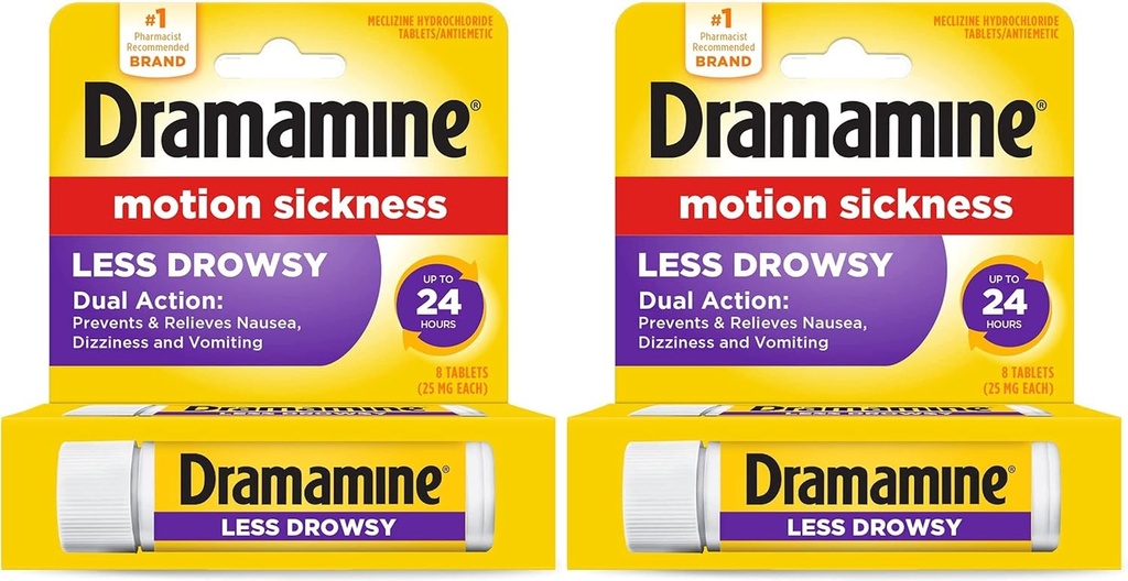 Dramamina All Day Mniej Drowsy Motion Choroby Relief 124; 8 Tabletki Zawarte (Opakowanie po 2)