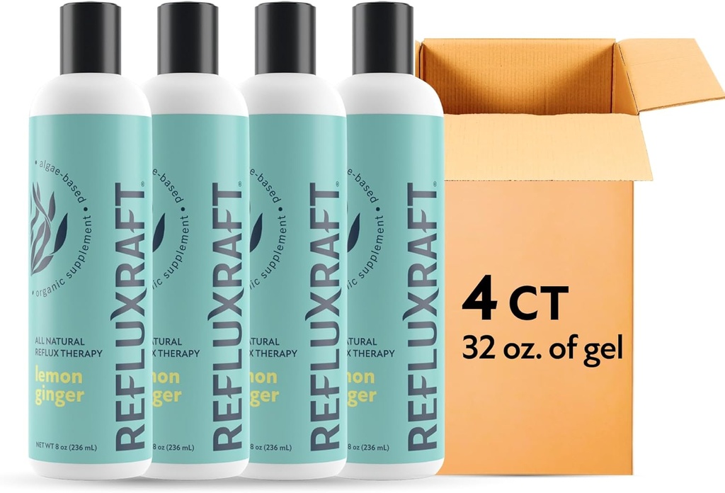Acid Reflum Therapy, Organic Alginate, Rapid & Long Lasting Gerd, LPR & Trawienie Wsparcie objawów, Zero cukru, Gluten Free, Niski Sodu, Imbir cytrynowy, 47 Gel Servings Per 8 butelek OZ, 4 opakowania