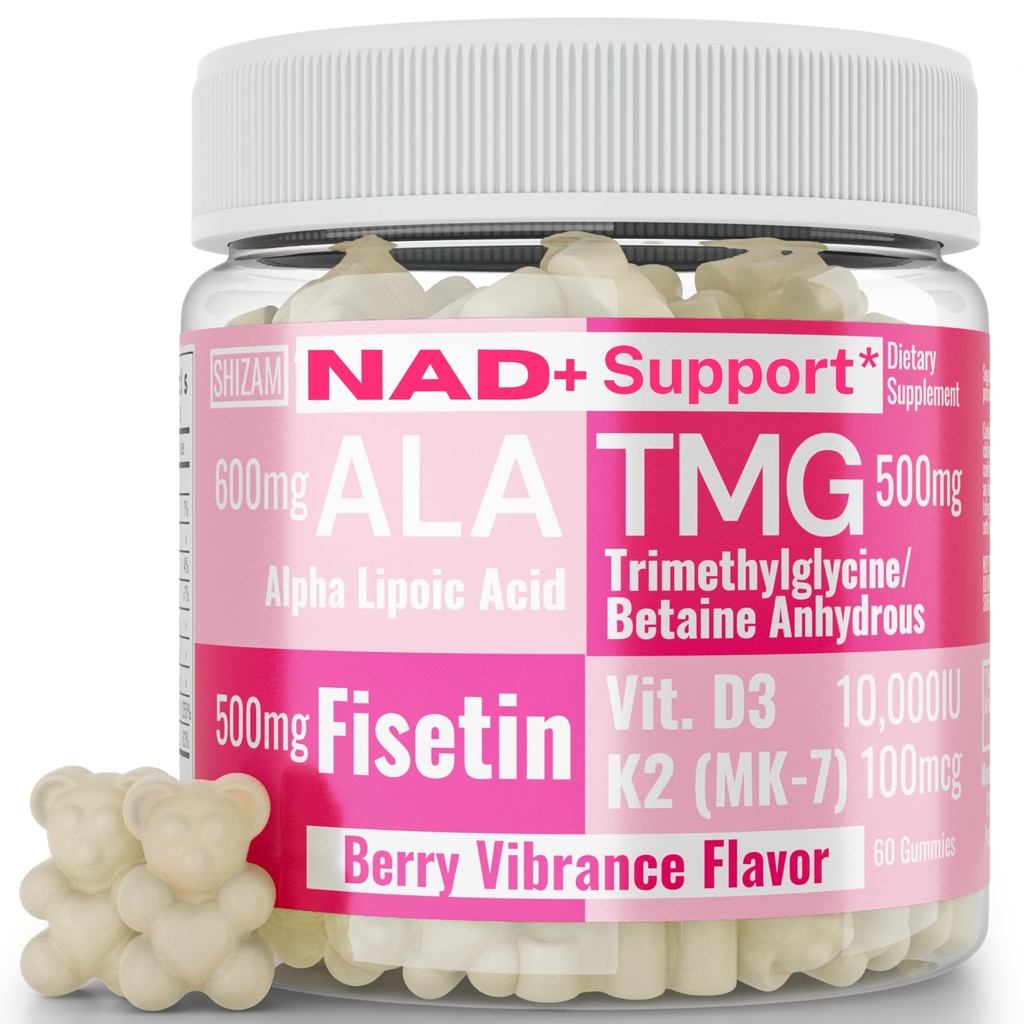 SHIZAM TMG Betaine Alpha Lipoic Acid ALA D3 Fisetin Gummies, Tri- Methylglycine trimethylglicine R- Alpha NAD + Plus + suplementy HCL, Mitochondrialny Aktywator Senolityczny, NR Kapsułki Proszek 600mg 1000mg