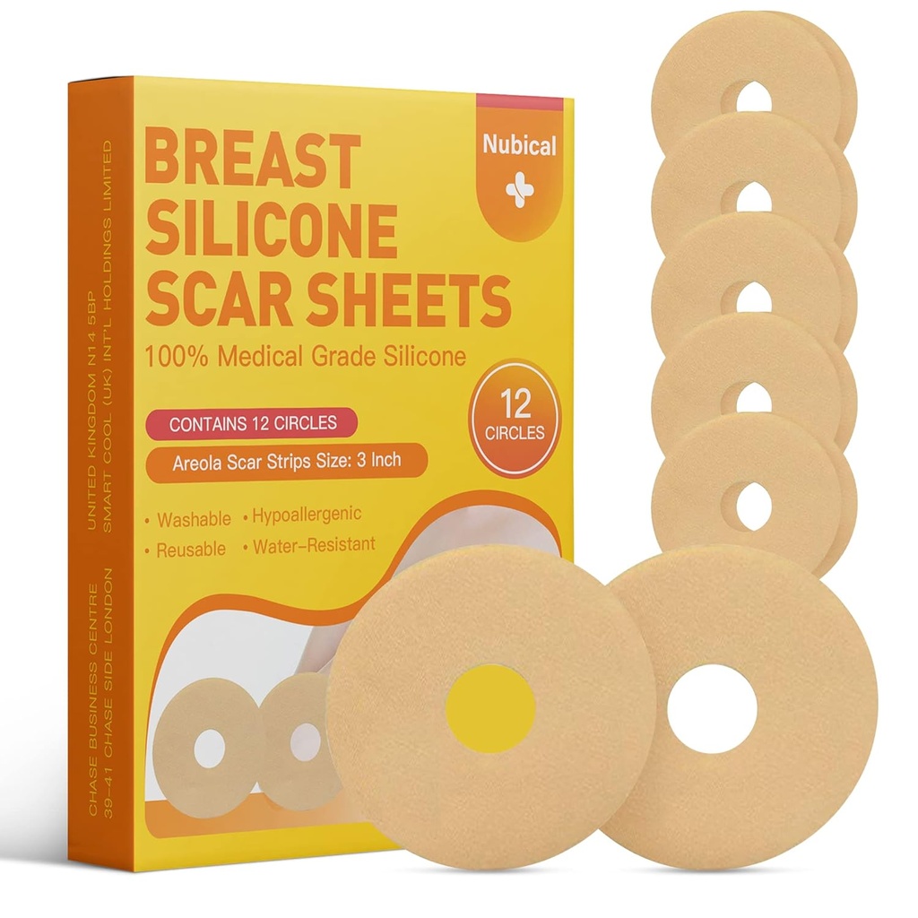 Sylikonowe Arkusze Blizny dla Breast 12 Pack - Medyczne Arkusze Usuwania Brazów - Silikonowa Arkusz Breast Post Surgery Supplies for Breams Treatment - Areola Gel Circles (3 IN)