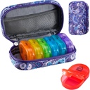 Serfeymi Cotygodniowy Travel Pill Organizator 2 razy w ciągu dnia PM Zmodernizowany Rainbow Pill Box 7 Dzień z przenośnym Zipper PU Leather Pill Case, Medicine Organizer for Pills, Witaminy, Oleje rybne - Purple- 01