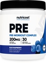 Nutricost Pre- Workout Complex Powder (30 Służenia, Błękitna Malina) - Przygotowania do treningu Suplement z Beta- Alanina, Tauryna i Amino Kwasy