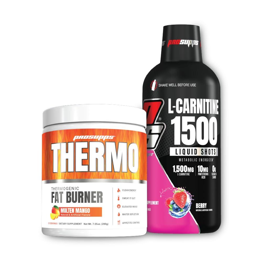 PROSUPPS Thermo Fat Spalanie Termogeniczny proszek Molten Mango i 1500 L- Carnitine Berry - Zarządzanie wagą i przed treningiem - Energia, nastrojenie, Kontrola przystawek