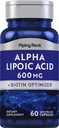 Piping Rock Alpha Lipoic Acid 600mg XI124; ALA z Biotin Optimizer XI124; 60 Kapsułki XI124; Non- GMO, Gluten Free Supplement