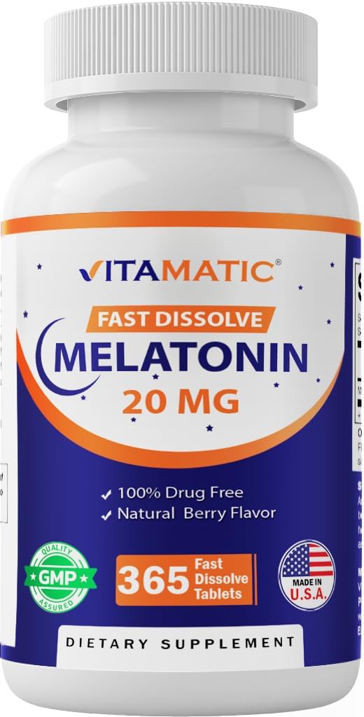 Melatonina Witamatyczna 20 mg tabletki 124; Wegetarianin, Non-GMO, Gluten wolny 124; 1 Rok dostaw 124; Natural Berry Flavor - 365 Tabletki