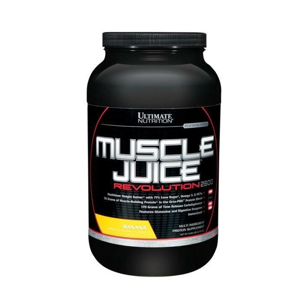 Ultimate Nutrition Juice Muscle Juice Revolution 2600 Weight Gainer, Odzysk mięśni z glutaminy, Kazeina mikrokrystaliczna i zespół uwalniania czasu węglowodanów, Proszek białka bananowego, 4.69 Funds